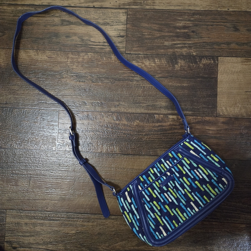 Vera Bradley Katakana Showers Crossbody Bag Blue Green Purse Adjustable Strap